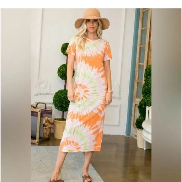 Sweet Lovely by Jen Dresses & Skirts - Tie-Dye Maxi Dress - Orange and Green
